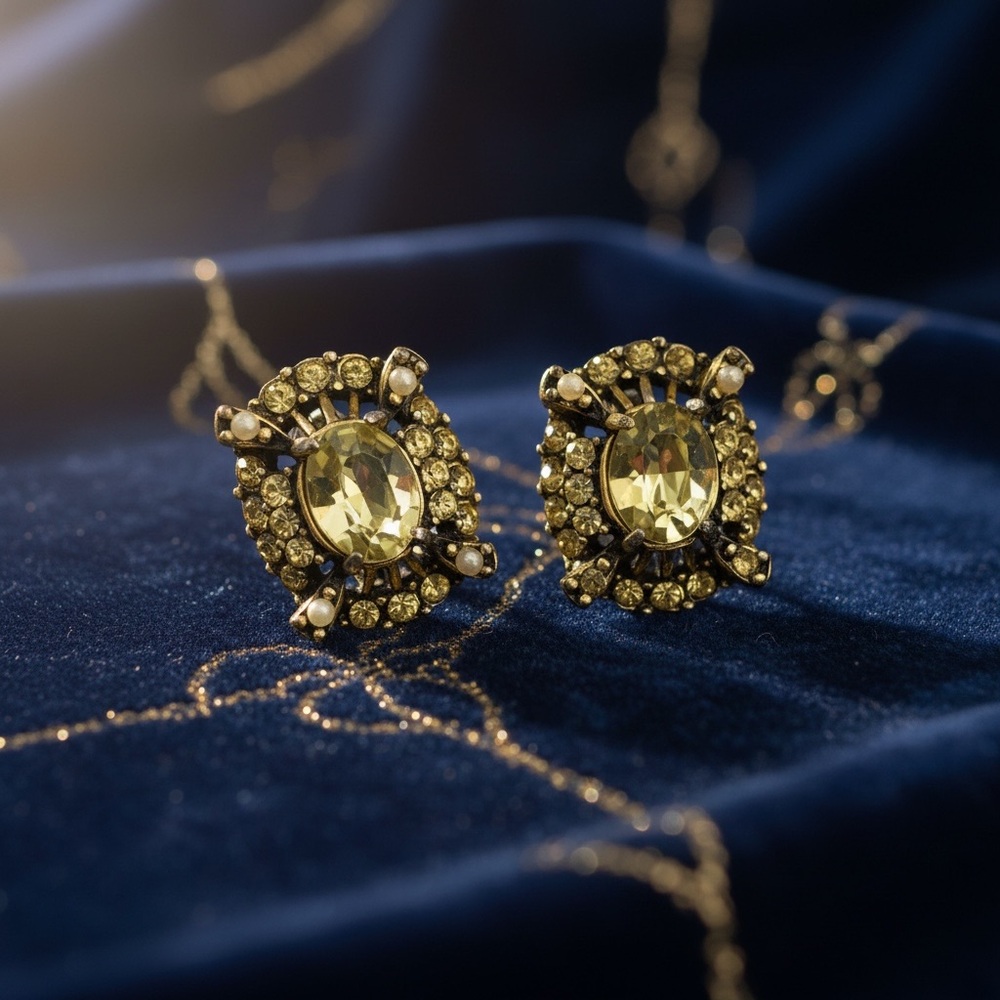 1950s Holly craft Vintage Style Rhinestone Clip-On Earrings stamped both ends - Picture 3 of 7